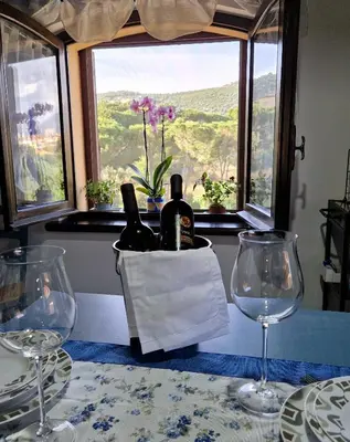 Vista generica sulle montagne o vista sulle montagne dall'interno della casa vacanze