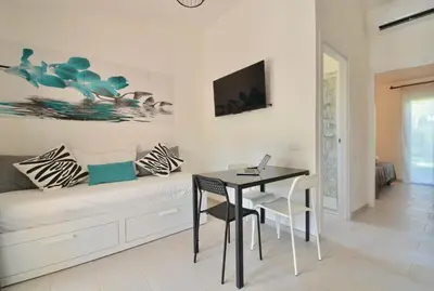 TV o dispositivi per l'intrattenimento presso Residence in Costa Rei just 450 meters from the beach, apartments with air conditioning and outdoor private area