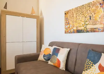 Area soggiorno di Casa Matilde stunning sea view 500m from the beach